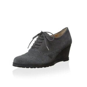 Ellen Tracy Tobin Oxford Gray Suede Leather Wedge Booties D632
